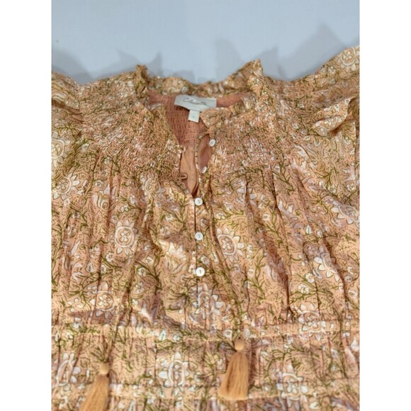 Cleobella Organic Cotton Peach Floral Smocked Midi Dress- Large - Picture 10 of 16